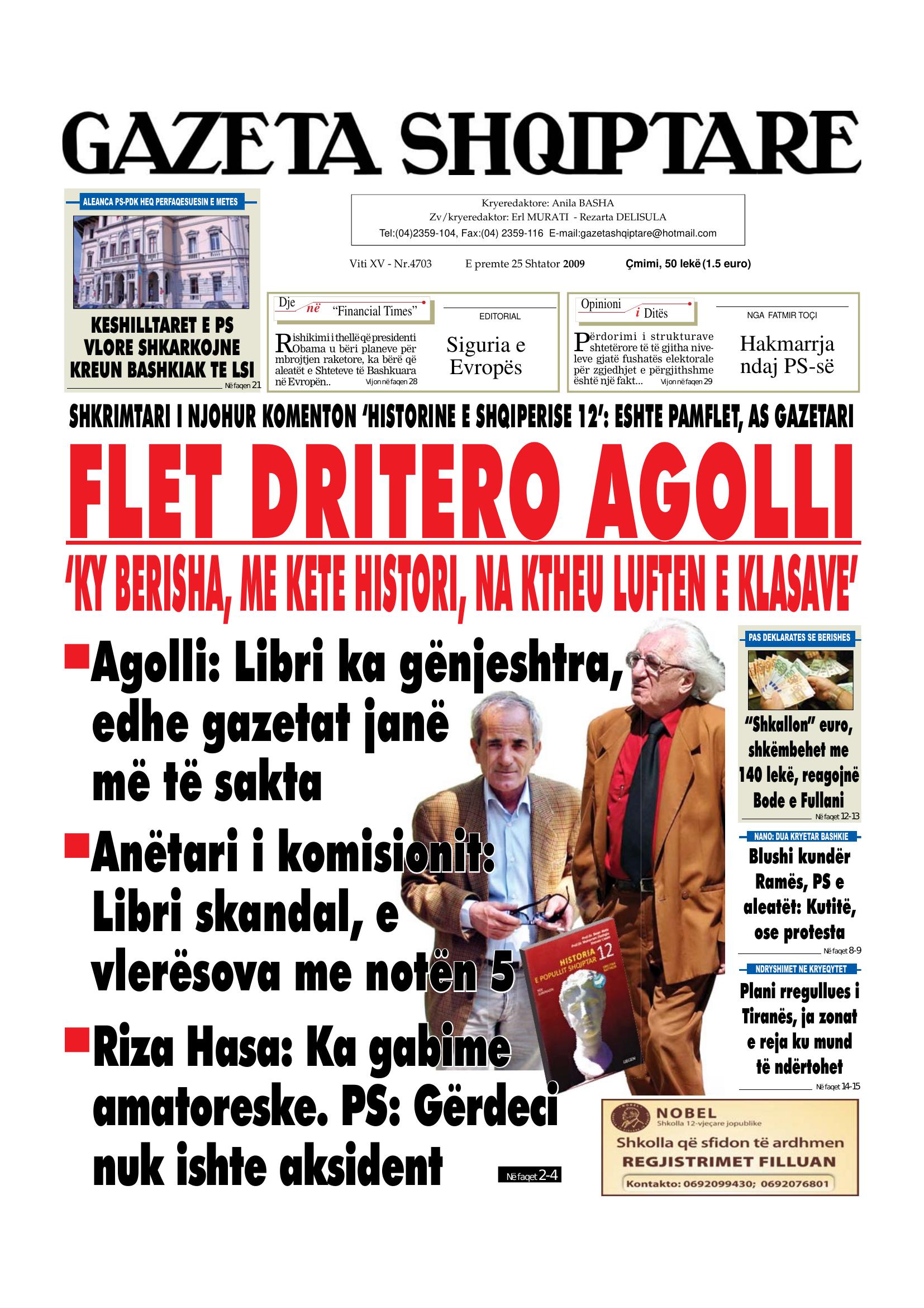 Gazeta Shqiptare 2009-09-25